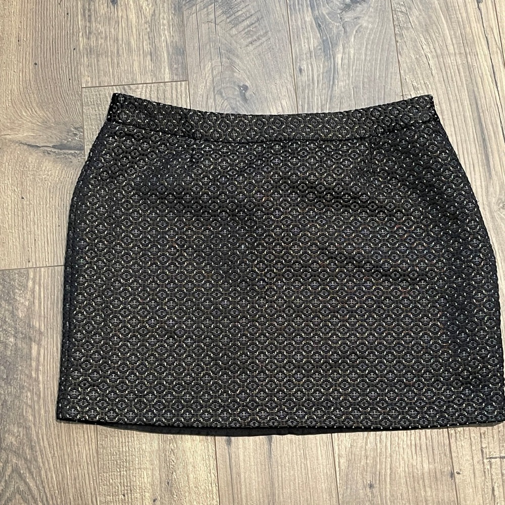 Gap Black Silver Metallic Jacquard Mini Skirt Size 8 Geometric A-Line Side Zip
